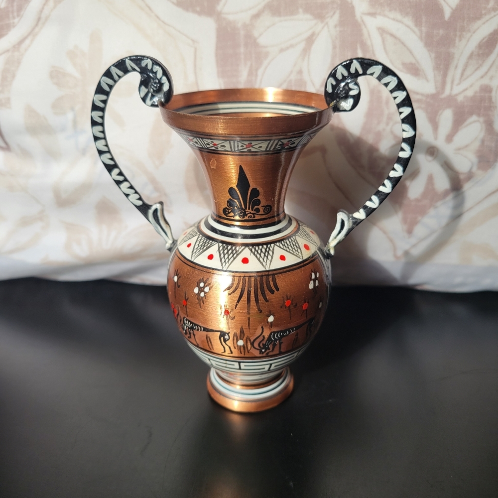 Copper Hand Painted by Laios Greece Vase